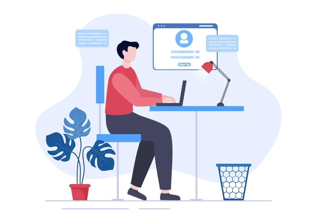 Online registration or sign up login for account on smartphone app user interface with secure password mobile application for ui web banner access cartoon people illustration vector 1024x721